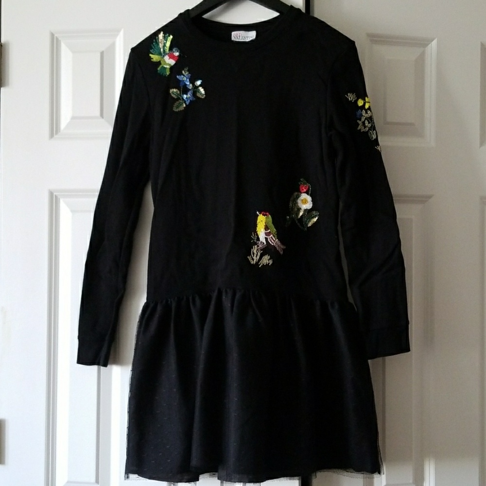 Red Valentino Sequined Bird Sweater Dress